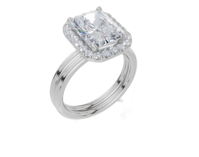 18ct White Gold Radiant Cut 3.33 Carat tw of  Diamond Ring and 18ct White Gold  Band