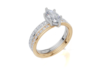 18ct Yellow Gold Marquise Cut 1.13 Carat tw of Lab-Grown Diamond Ring and 18ct White Gold 0.35 Carat tw of Lab-Grown  Diamond Band