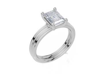 18ct White Gold Emerald Cut 1.50 Carat of Lab-Grown Diamond Ring and 18ct White Gold Lab-Grown Band