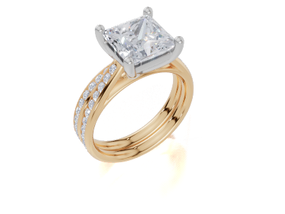 18ct Yellow Gold Princess Cut 3.33 Carat tw of  Diamond Ring and 18ct Yellow Gold 0.35 Carat tw of   Diamond Band