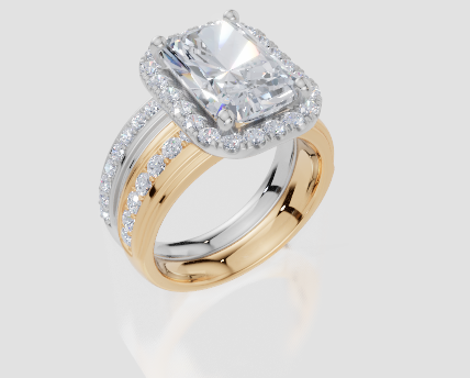 18ct Yellow Gold Radiant Cut 4.69 Carat tw of  Diamond Ring and 18ct White Gold 0.32 Carat tw of   Diamond Band