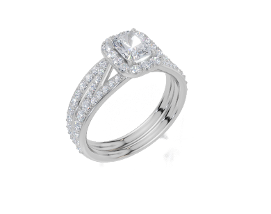 18ct White Gold Radiant Cut 1.01 Carat tw of Lab-Grown Diamond Ring and 18ct White Gold 0.31 Carat tw of Lab-Grown  Diamond Band