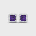 9ct White Gold Princess Amethyst Diamond Set 0.15 Carat tw Earrings