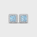 9ct White Gold Princess & Round Brilliant Cut 0.15 ctw Aquamarine & diamond Earrings