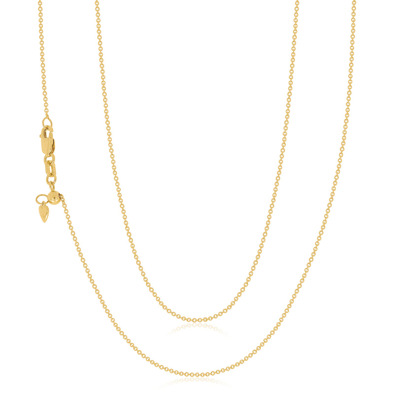9ct Yellow Gold 55-60cm Adjustable Cable Chain