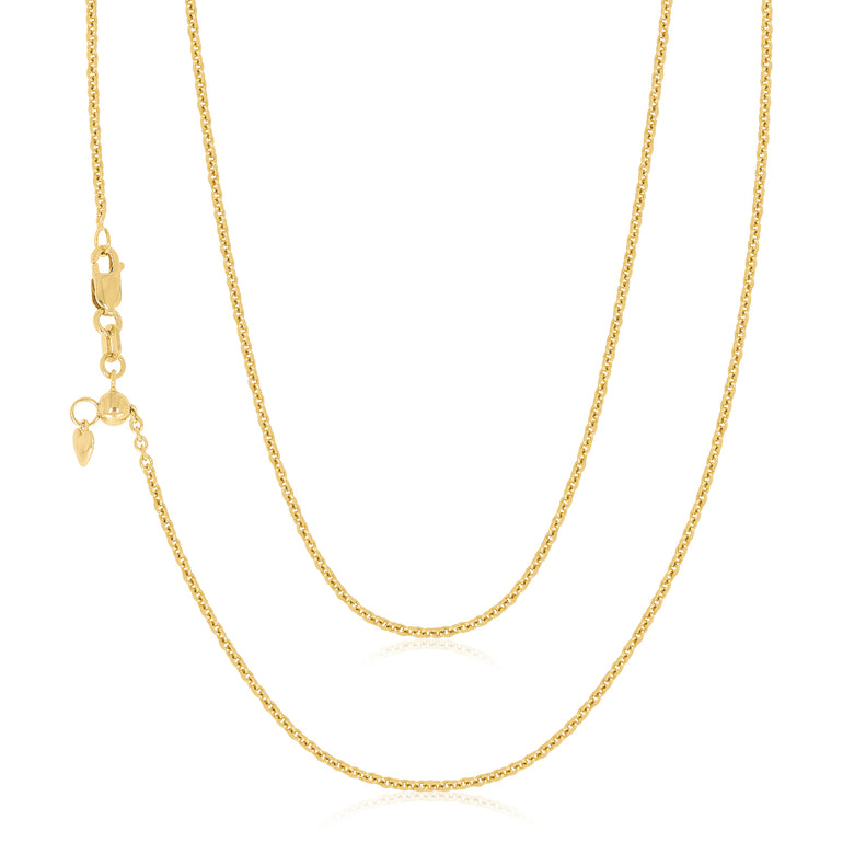 9ct Yellow Gold 65-70cm Adjustable Cable Chain