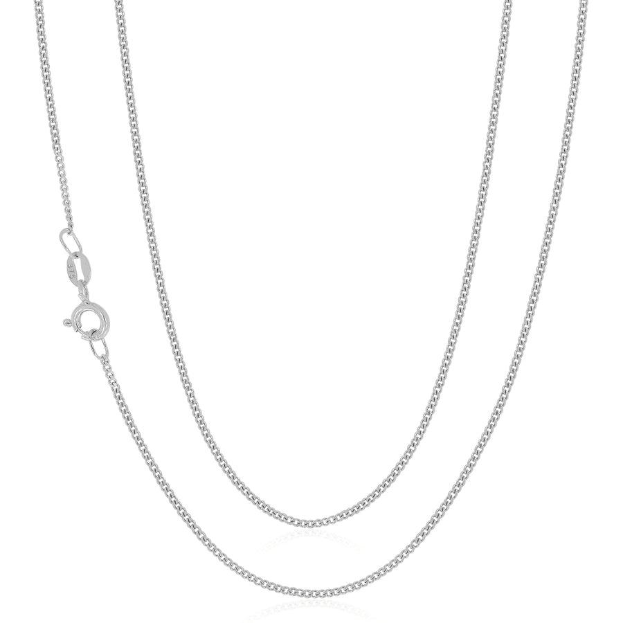 9ct White Gold 45cm Diamond Cut Curb Chain