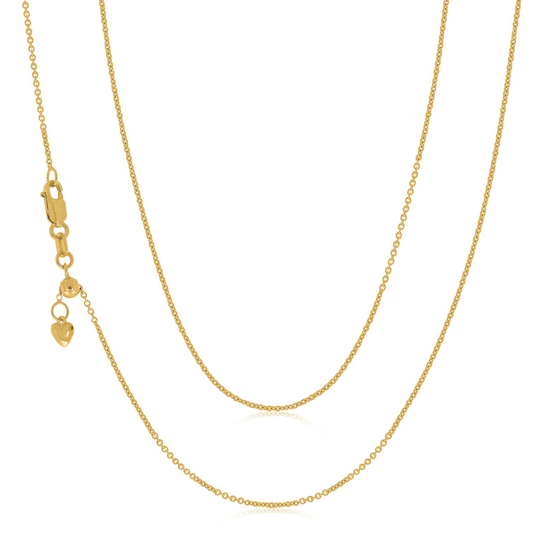 9ct Yellow Gold 45-50cm Adjustable Cable Chain