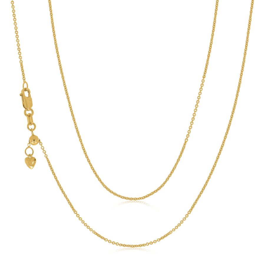 9ct Yellow Gold 45-50cm Adjustable Cable Chain