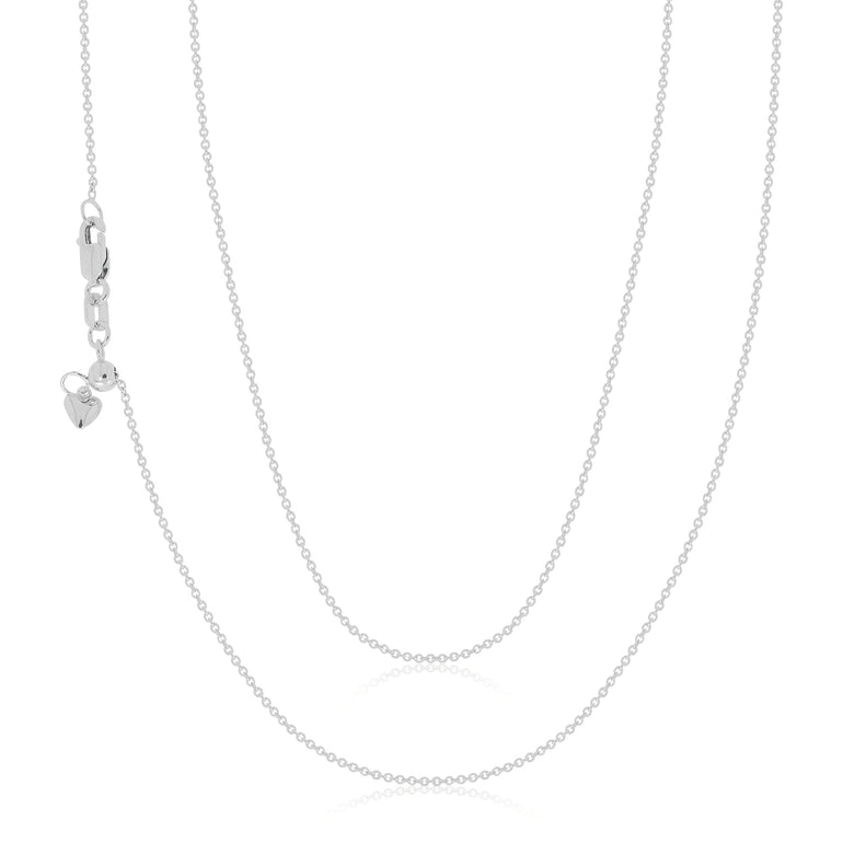 9ct White Gold 45-50cm Adjustable Cable Chain