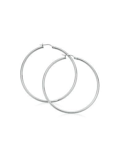 9ct White Gold Round 45mm Polished Hoop Earrings