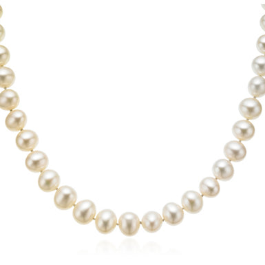 14ct Yellow Gold 9-10mm Cultured Freshwater Pearl Strand Necklace