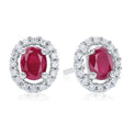 18ct White Gold Oval Cut Ruby with 0.15 CARAT tw of Diamonds Earrings