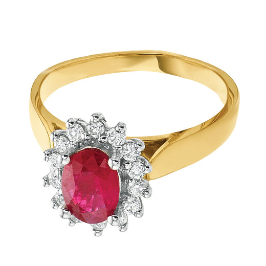 18ct Two Tone Gold Oval Cut Ruby with 1/4 CARAT tw of Diamonds Ring