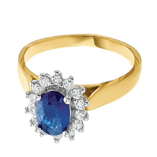 18ct Two Tone Gold Oval Cut Sapphire with 1/4 Carat tw of Diamonds Ring
