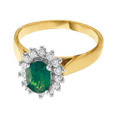 18ct Two Tone Gold Oval Cut Emerald with 1/4 CARAT tw of Diamonds Ring
