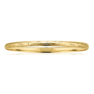 9ct Yellow Gold 63x4mm Solid Engraved Bangle