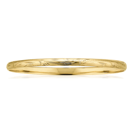 9ct Yellow Gold 63x4mm Solid Engraved Bangle