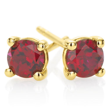 9ct Yellow Gold Round Brilliant Cut Ruby Stud Earrings