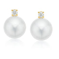 9ct Yellow Gold Cultured Freshwater Pearl & 0.10 Carat tw of Diamonds Earrings