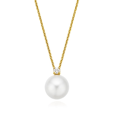 9ct Yellow Gold Cultured Freshwater Pearl & Diamonds Pendant
