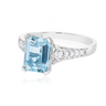 18ct White Gold Emerald Cut Aquamarine with 0.09 CARAT tw of Diamonds Ring