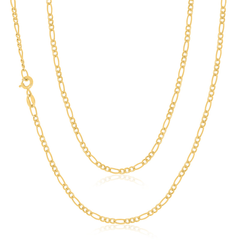 9ct Yellow Gold 45cm Diamond Cut 1:3 Figaro Chain