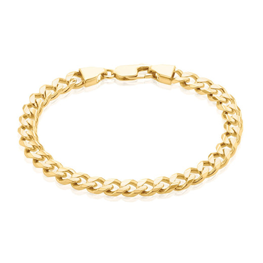 9ct Yellow Gold 21mm Curb Diamond Set Bevel, Square & Concave Bracelet