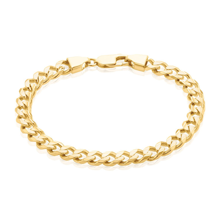 9ct Yellow Gold 21cm Curb Diacut Bevel, Square & Concave Bracelet