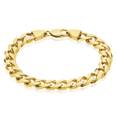9ct Yellow Gold 9mm Bevelled Diamond Cut Curb Bracelet in 23cm