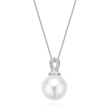 Perla By Autore 18ct White Gold 13mm South Sea Pearl Diamond Set Pendant