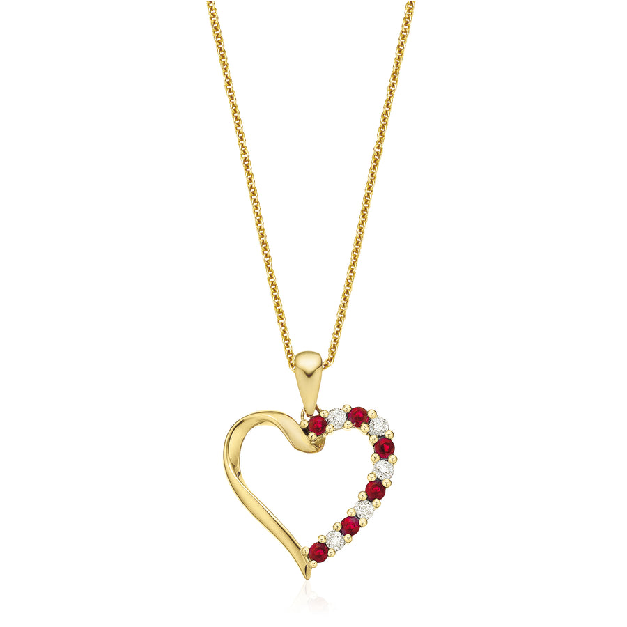 9ct Yellow Gold Round Brilliant Cut Ruby & Diamond Set Pendant