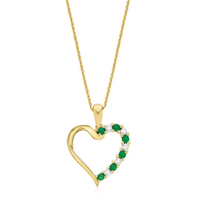 9ct Yellow Gold Round Brilliant Cut Emerald & Diamond Set Pendant