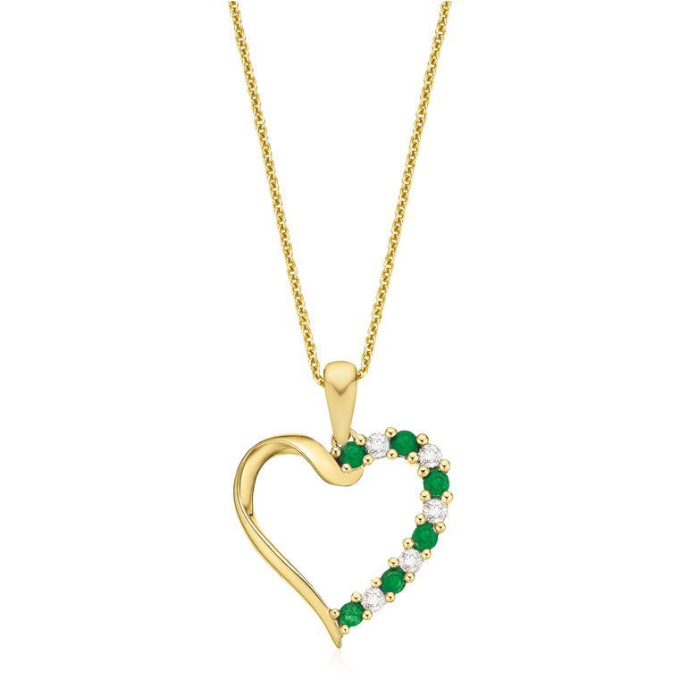 9ct Yellow Gold Round Brilliant Cut Emerald & Diamond Set Pendant