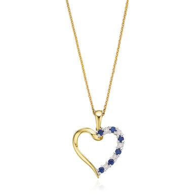 9ct Yellow Gold Round Brilliant Cut Sapphire Diamond Set Pendant