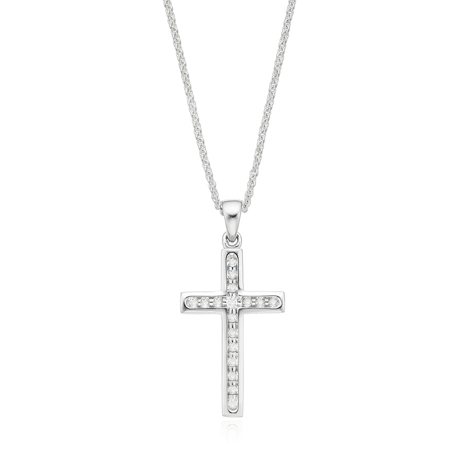 9ct White Gold Round Brilliant Cut with 0.10 CARAT tw of Diamond Pendant