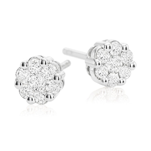 9ct White Gold Round Brilliant Cut with 1/2 CARAT tw of Diamonds Earrings