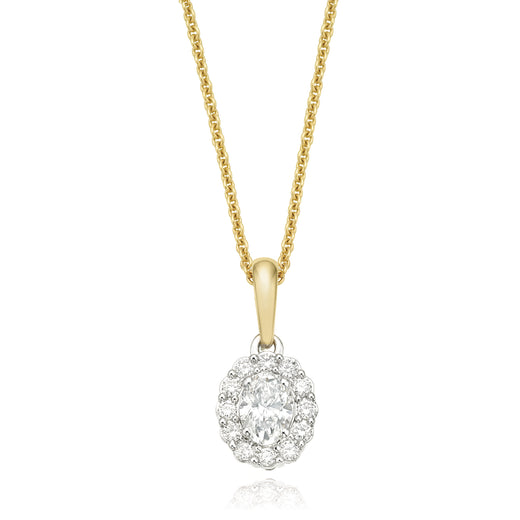 18ct Two Tone Gold Oval & Round Brilliant Cut with 1/2 CARAT tw of Diamond Pendant