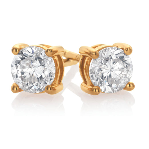 18ct Yellow Gold Round Brilliant Cut 1.00 carat tw Diamond Earrings ...