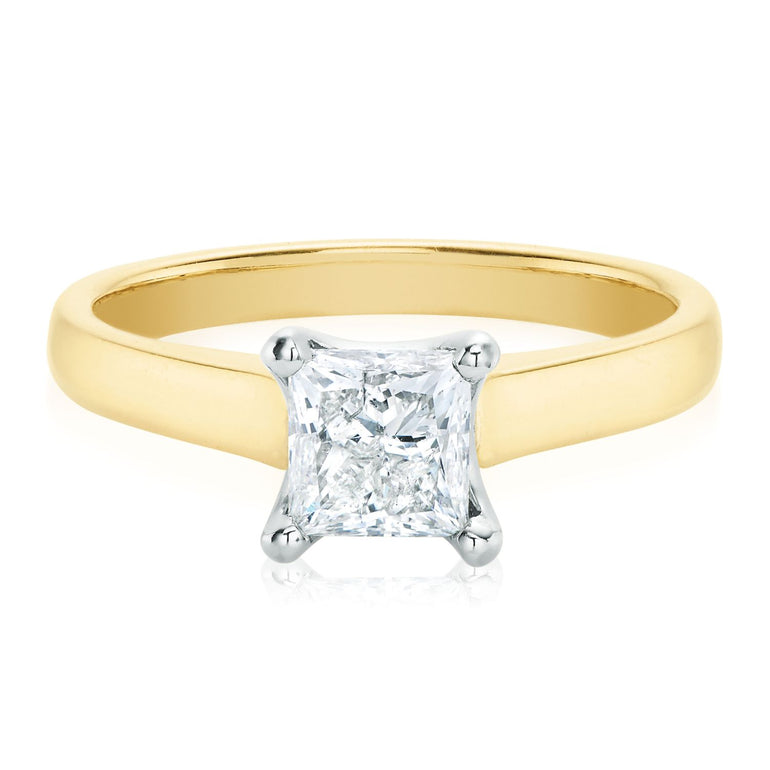 Promise 18ct Yellow & White Gold Princess Cut 1.00 Carat Certified Diamond Ring