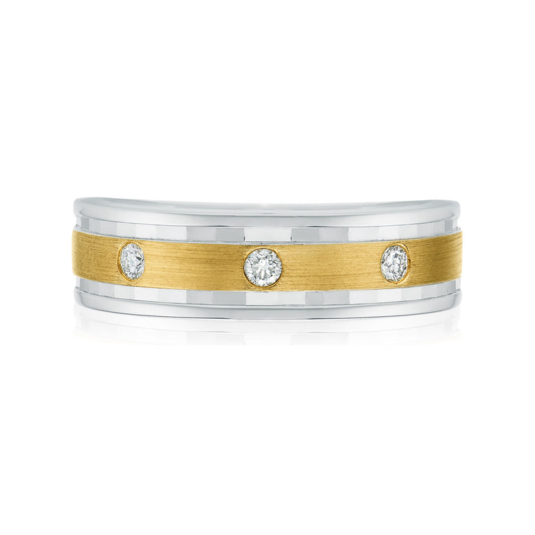 Sterling Silver & 9ct Yellow Gold Round Brilliant Cut with 0.15 CARAT tw of Diamonds Ring