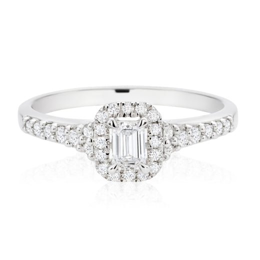 Platinum Emerald & Round Brilliant Cut with 1/2 CARAT tw of Diamonds Ring
