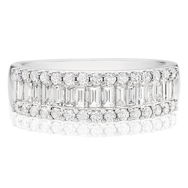 18ct White Gold Round & Baguette Cut with 1 CARAT tw of Diamonds Ring