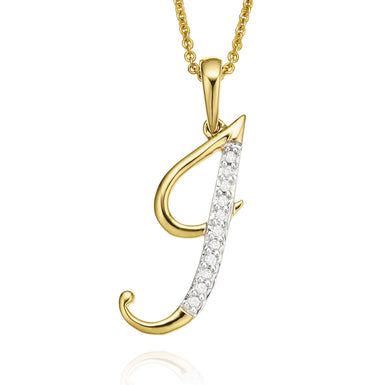 9ct Yellow Gold Round Brilliant Cut with 0.06 CARAT tw of Diamonds Initial J Pendant