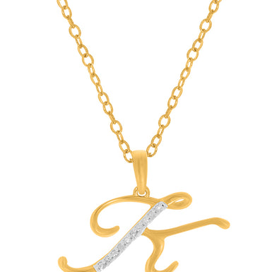 9ct Yellow Gold Round Brilliant Cut with 0.06 CARAT tw of Diamonds Initial K Pendant