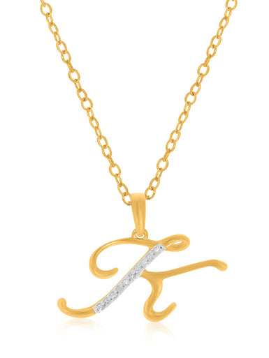 9ct Yellow Gold Round Brilliant Cut with 0.06 CARAT tw of Diamonds Initial K Pendant