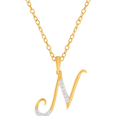 9ct Yellow Gold Round Brilliant Cut with 0.06 CARAT tw of Diamonds Initial N Pendant