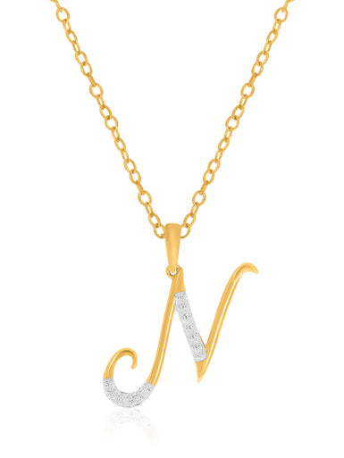 9ct Yellow Gold Round Brilliant Cut with 0.06 CARAT tw of Diamonds Initial N Pendant