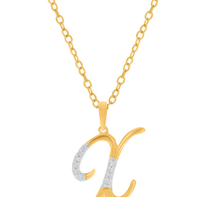 9ct Yellow Gold Round Brilliant Cut with 0.06 CARAT tw of Diamonds Initial X Pendant