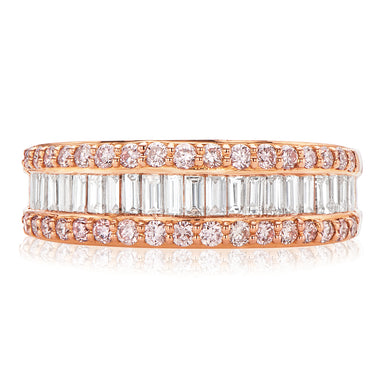 Pink Diamonds Platinum & 18ct Rose Gold Round & Baguette Cut with 1 CARAT tw of Diamonds Ring